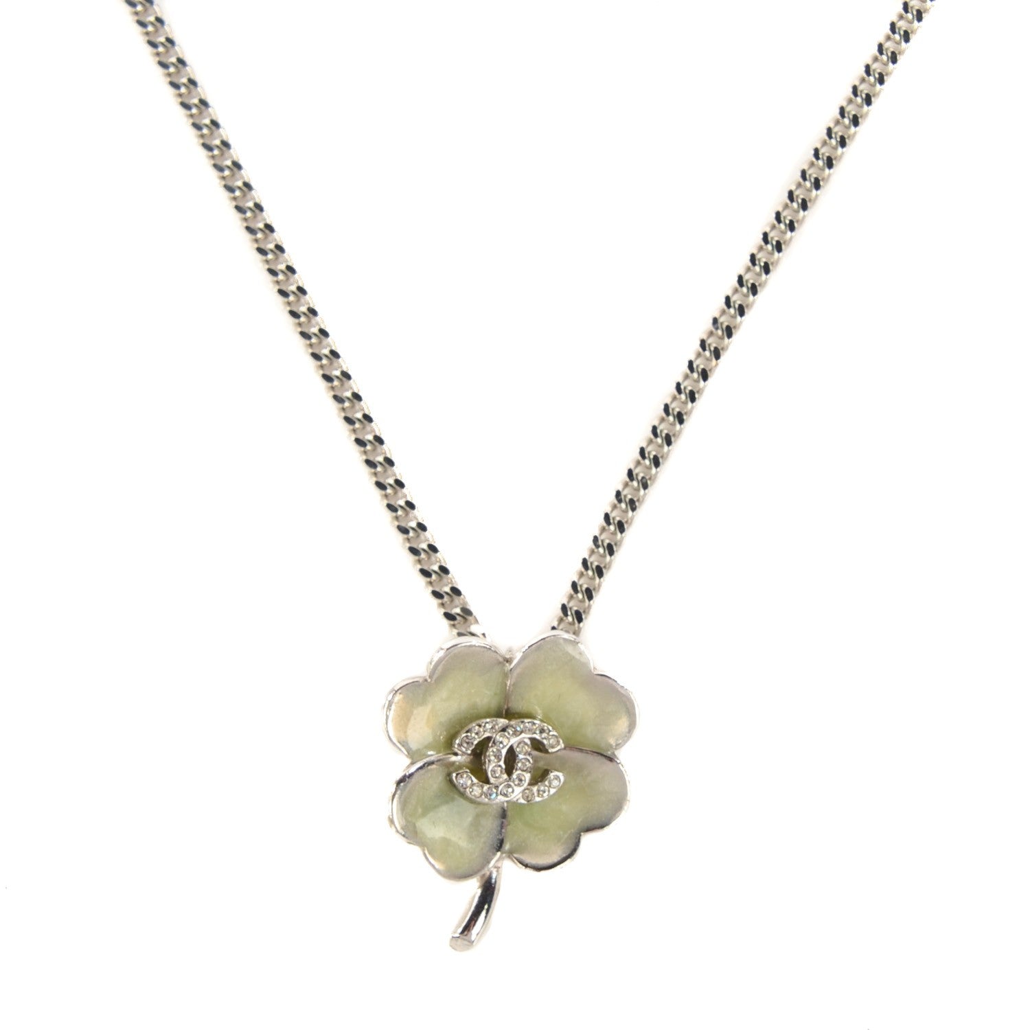 Chanel Crystal CC Clover Necklace Silver 1 of 6