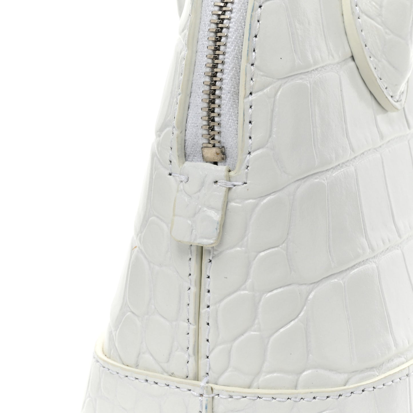 Calfskin Crocodile Embossed XXS Ville Top Handle Bag White Black