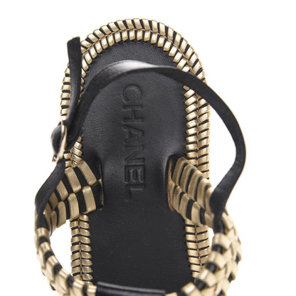 Chanel Metallic Lambskin Calfskin Braided Thong Sandals 39 Black Gold 7 of 8