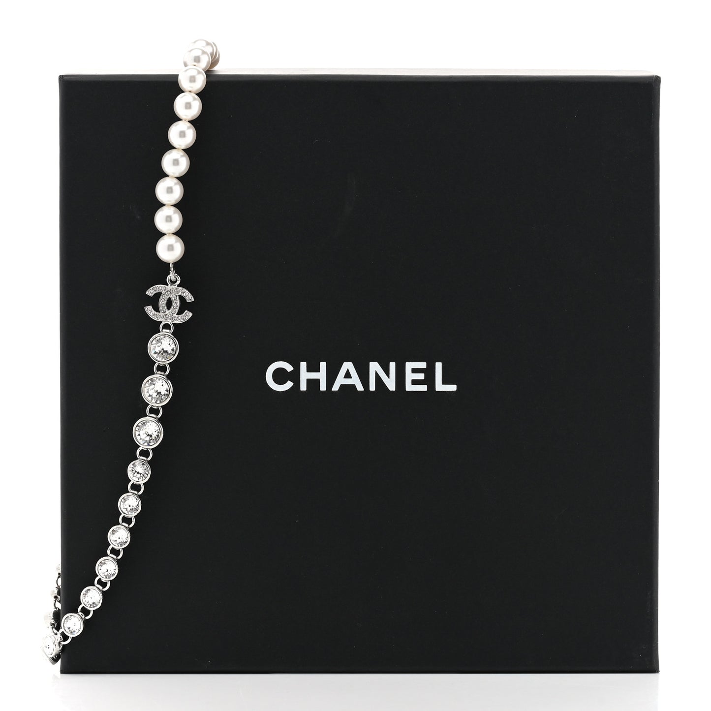 Pearl Crystal CC Choker Necklace Silver
