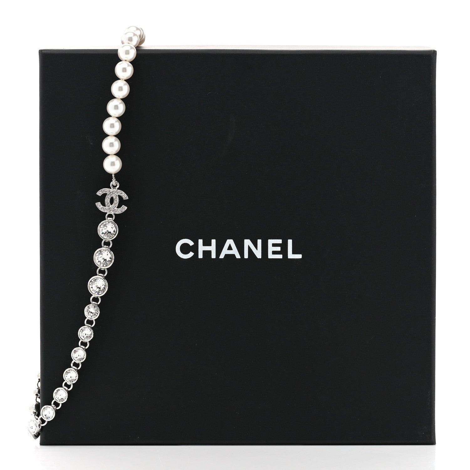 Chanel Pearl Crystal CC Choker Necklace Silver 6 of 6