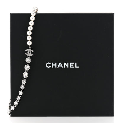 Chanel Pearl Crystal CC Choker Necklace Silver 6 of 6