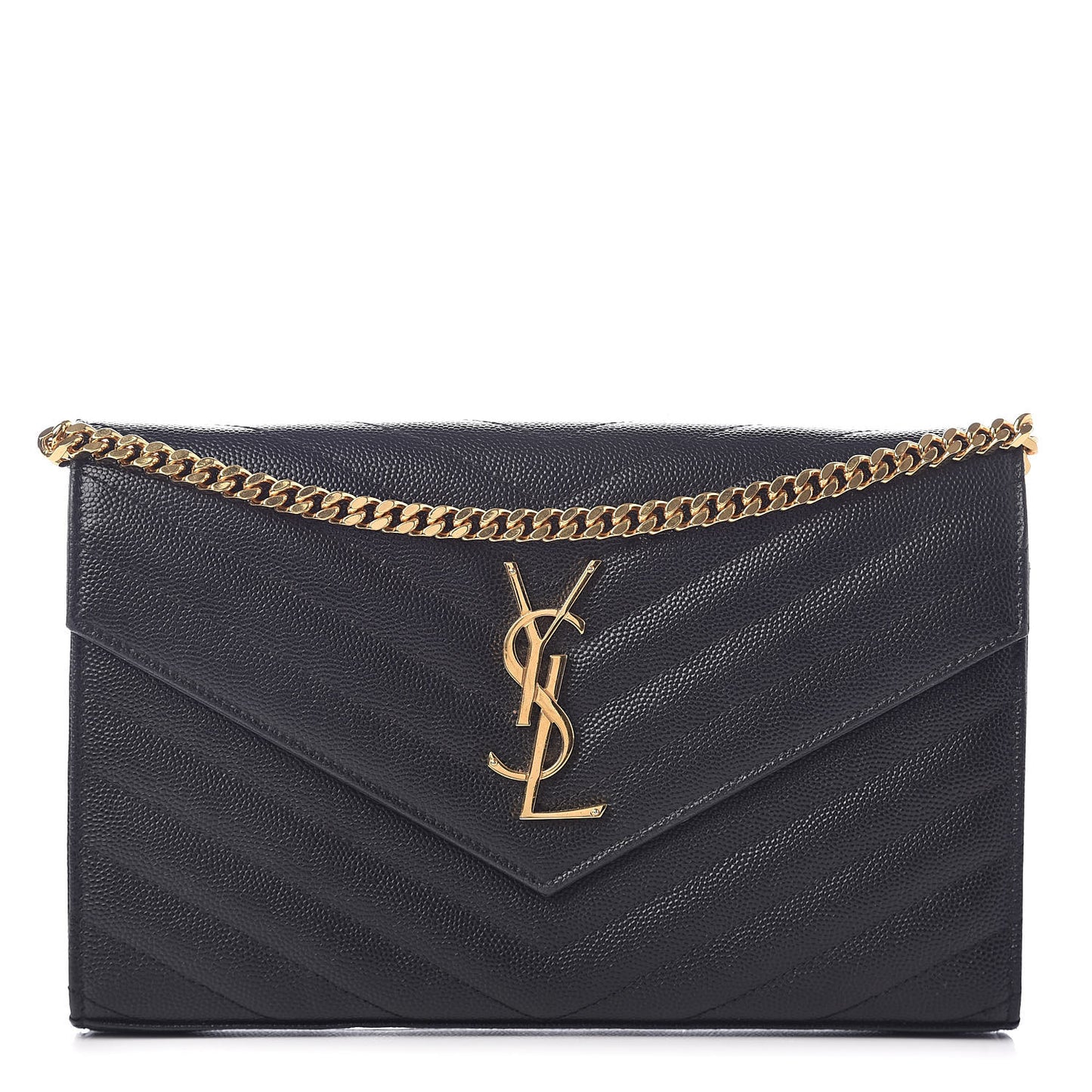 Grain De Poudre Matelasse Chevron Monogram Chain Wallet Black