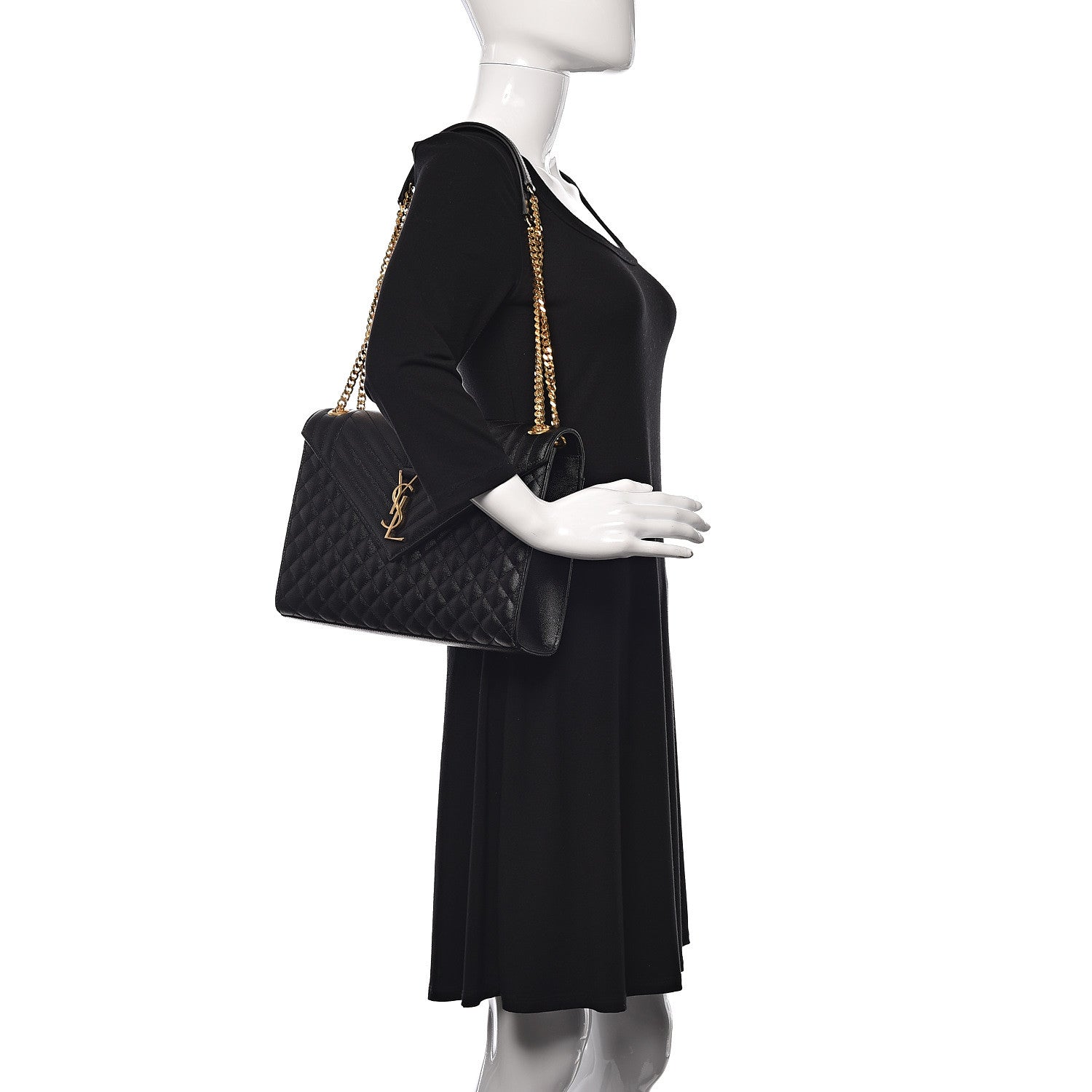 Saint Laurent Grain De Poudre Textured Mixed Matelasse Large Triquilt Monogram Satchel Black 2 of 10