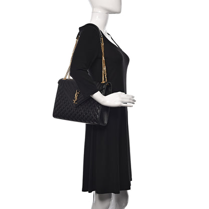 Saint Laurent Grain De Poudre Textured Mixed Matelasse Large Triquilt Monogram Satchel Black 2 of 10