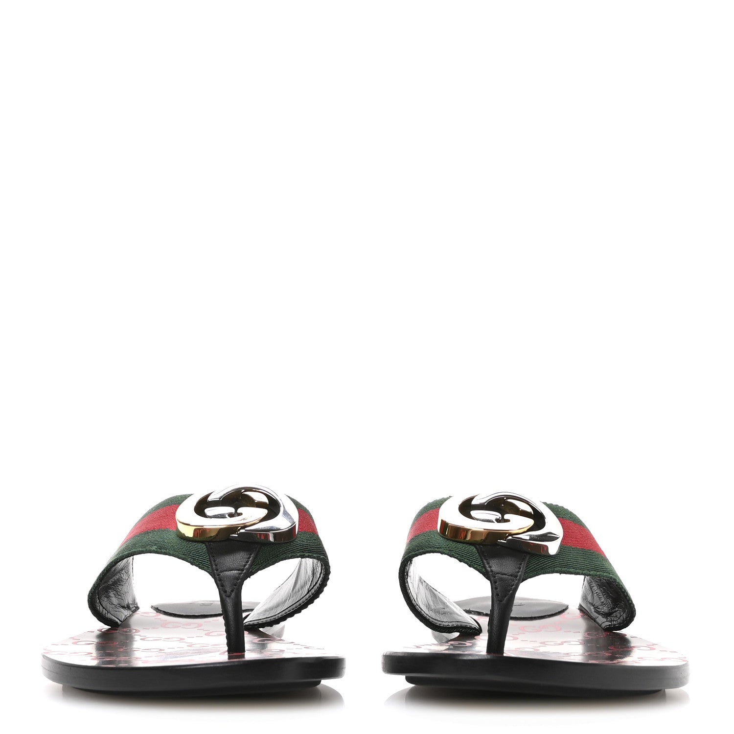 Gucci Nylon Calfskin Web GG Monogram Womens Thong Sandals 36.5 Green Red Cocoa 3 of 8