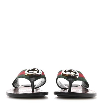 Gucci Nylon Calfskin Web GG Monogram Womens Thong Sandals 36.5 Green Red Cocoa 3 of 8