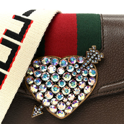 Gucci Textured Calfskin Web Crystal Heart Stripe Small Totem Shoulder Bag New Acero 10 of 12