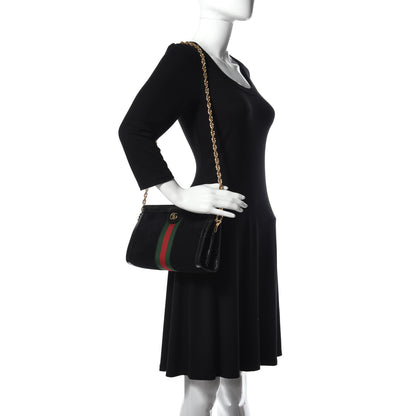 Gucci Suede Patent GG Web Small Ophidia Chain Shoulder Bag Black 2 of 12