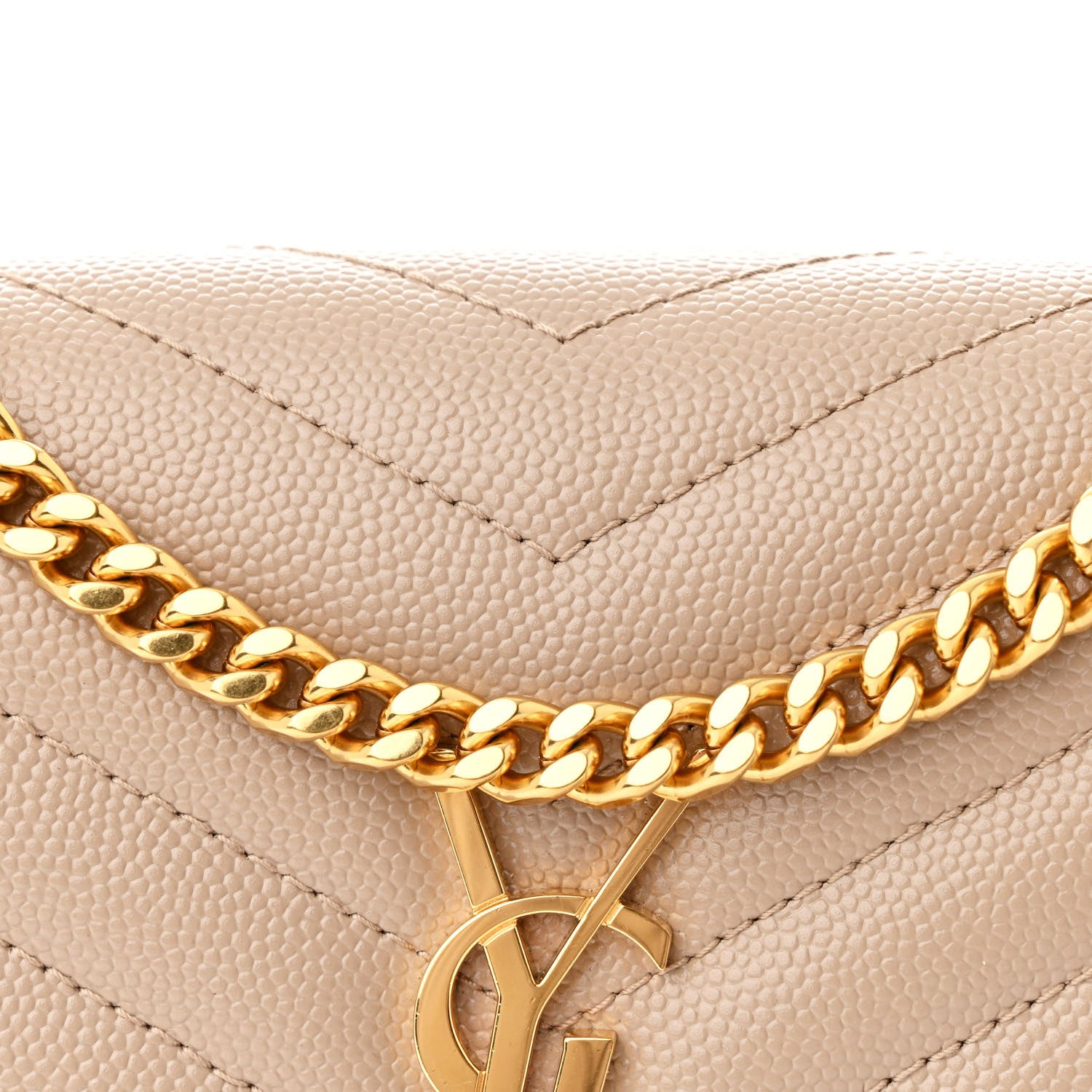 Saint Laurent Grain De Poudre Matelasse Chevron Monogram Chain Wallet Dark Beige 10 of 12