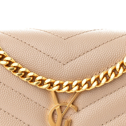 Saint Laurent Grain De Poudre Matelasse Chevron Monogram Chain Wallet Dark Beige 10 of 12