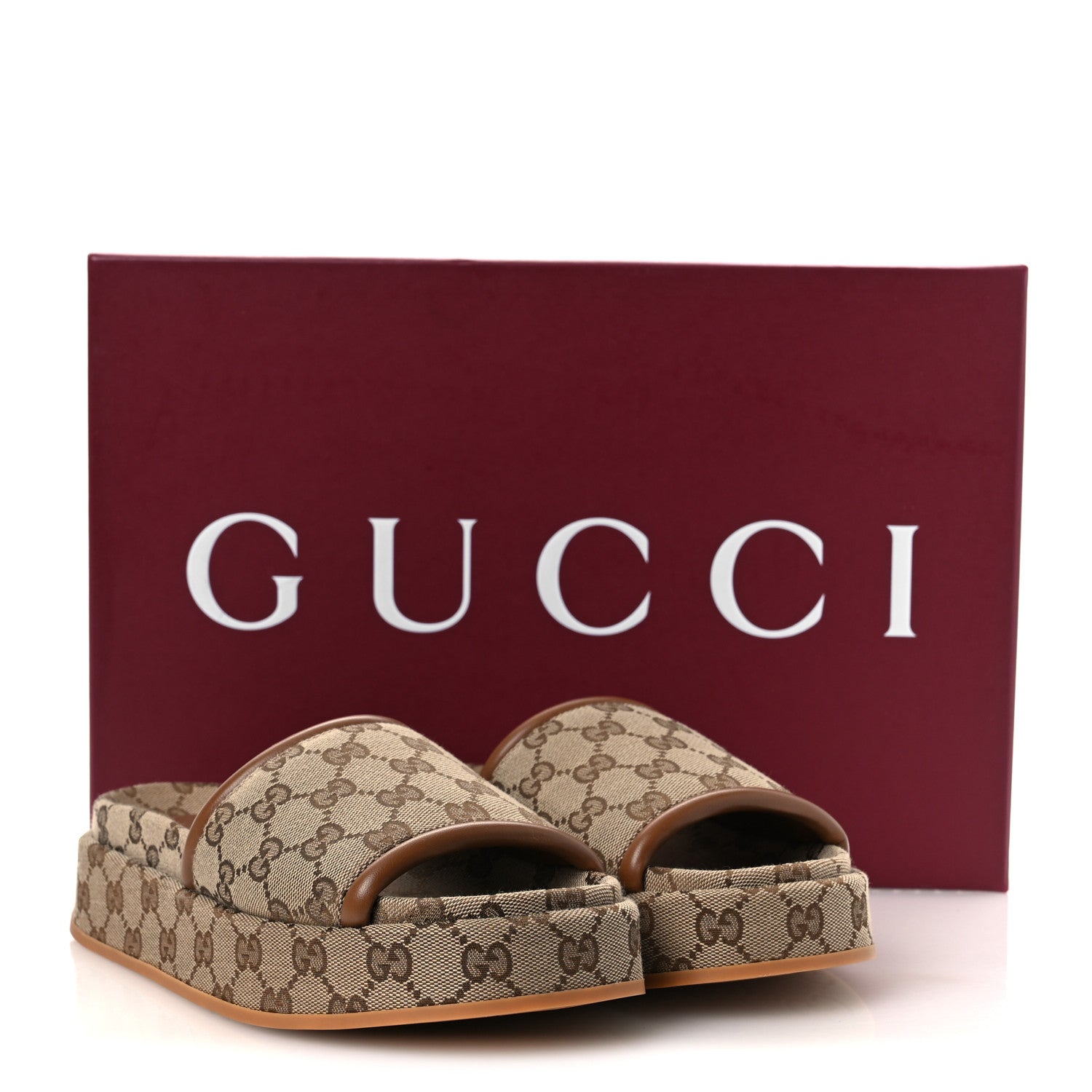 Gucci Original GG Canvas Monogram Womens GG Platform Sandals 37.5 Beige Ebony Sundial 11 of 11