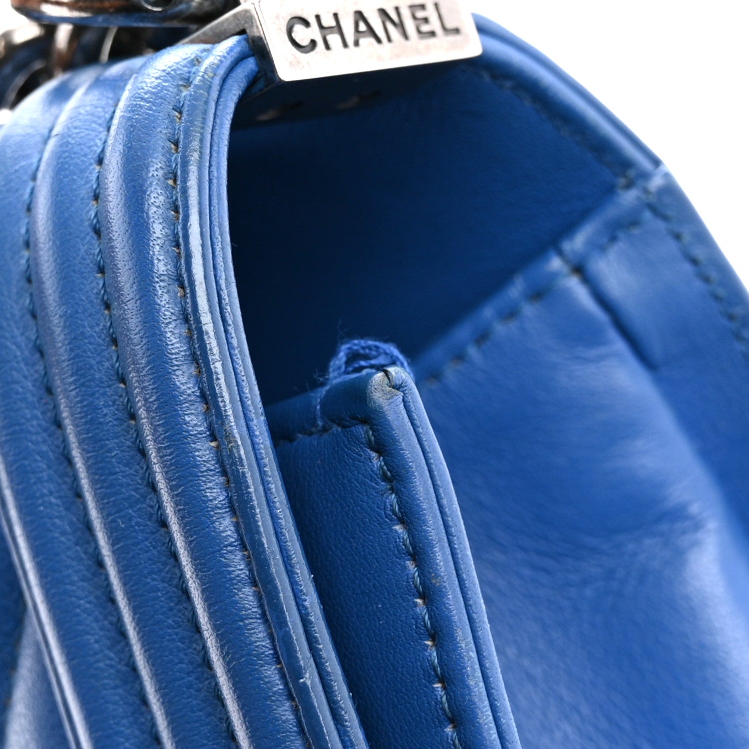 Chanel Calfskin Chevron Quilted Medium Boy Flap Blue 12 of 14