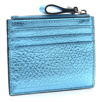 Valentino Garavani Metallic Pebbled Calfskin Rockstud Coin Case Card Holder Cerulean 3 of 6