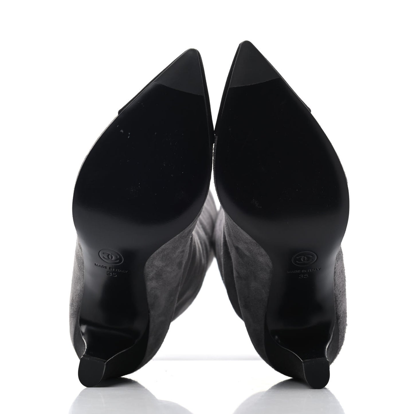 Suede Calfskin Satin Gabrielle Cap Toe Short Boots 35 Grey Black