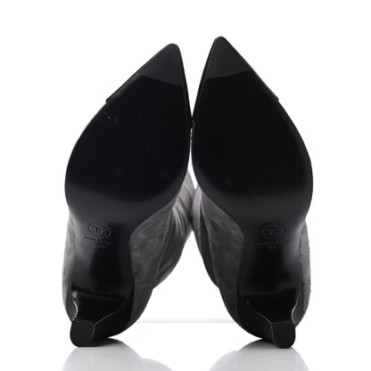 Chanel Suede Calfskin Satin Gabrielle Cap Toe Short Boots 35 Grey Black 4 of 4