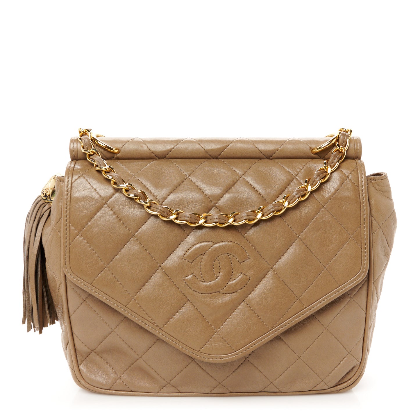 Lambskin Quilted Tassel Envelope Flap Brown