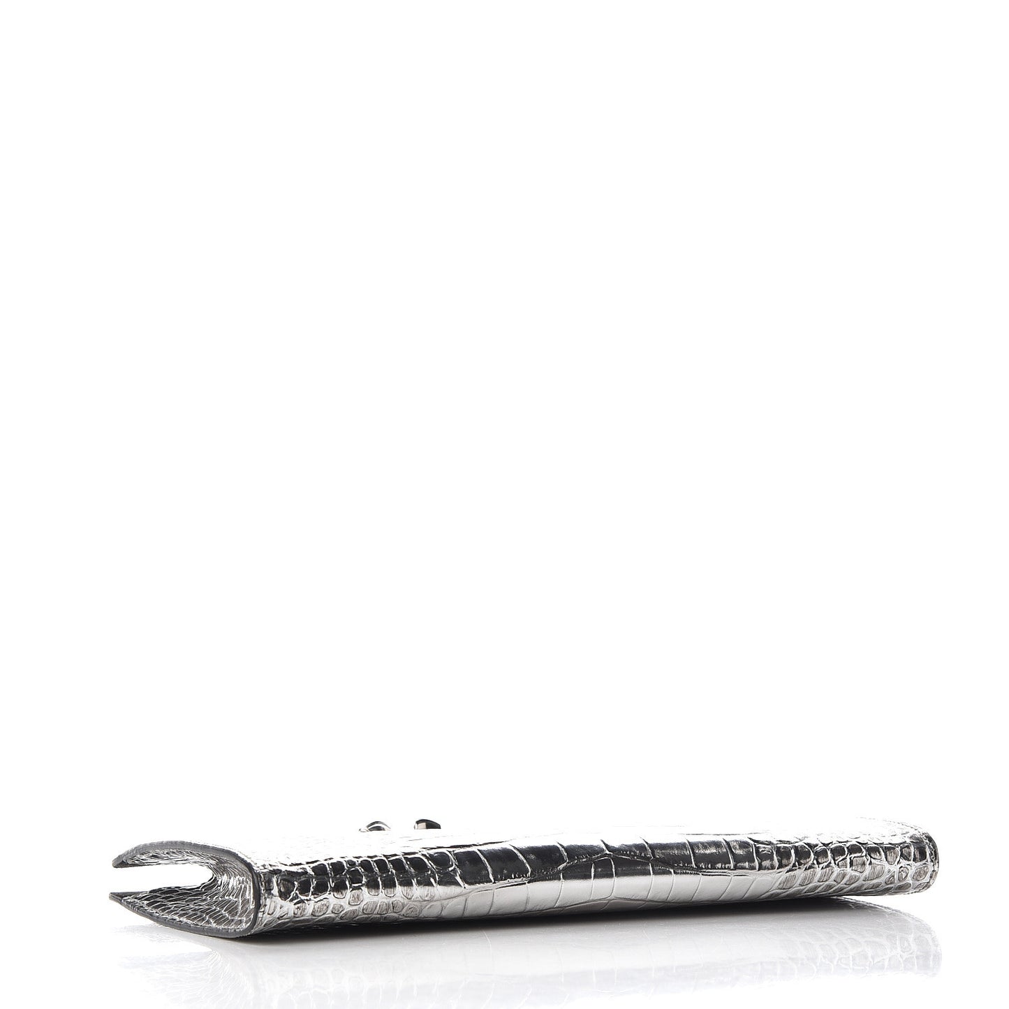 Metallic Crocodile Embossed Calfskin Knuckle Flat Clutch Silver