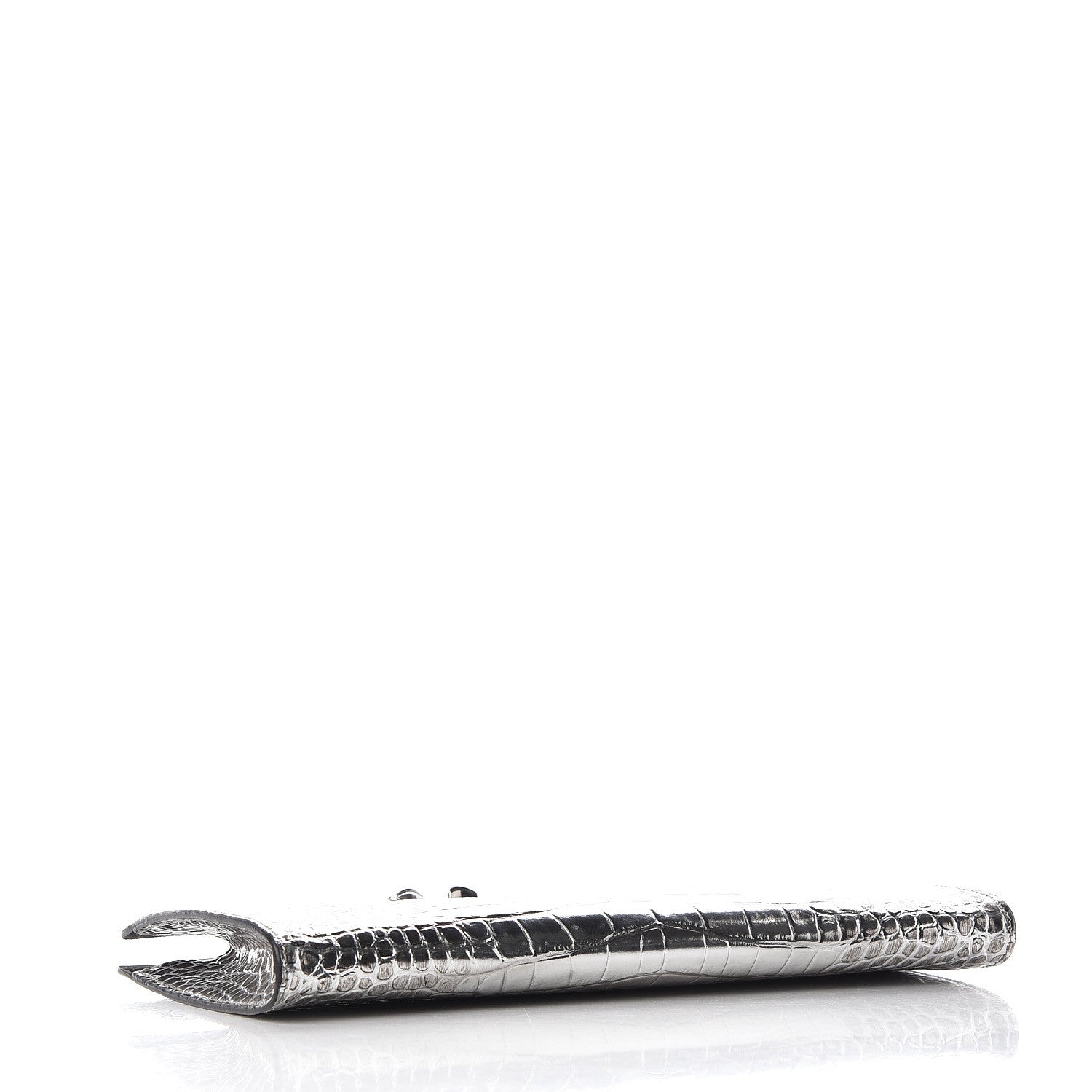 Alexander McQueen Metallic Crocodile Embossed Calfskin Knuckle Flat Clutch Silver 3 of 10