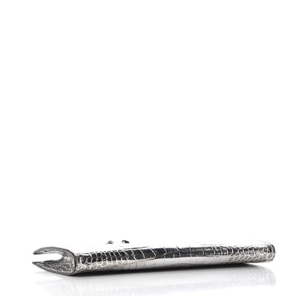 Alexander McQueen Metallic Crocodile Embossed Calfskin Knuckle Flat Clutch Silver 3 of 10
