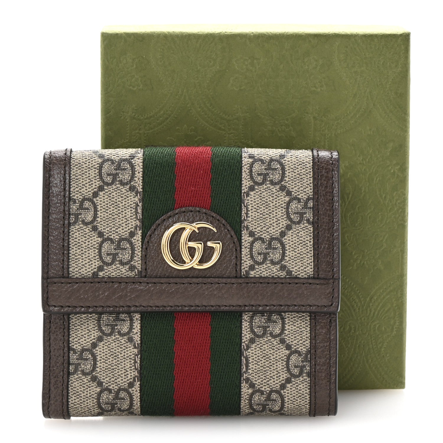 Gucci GG Supreme Monogram Web Ophidia French Flap Wallet Beige New Acero 7 of 7