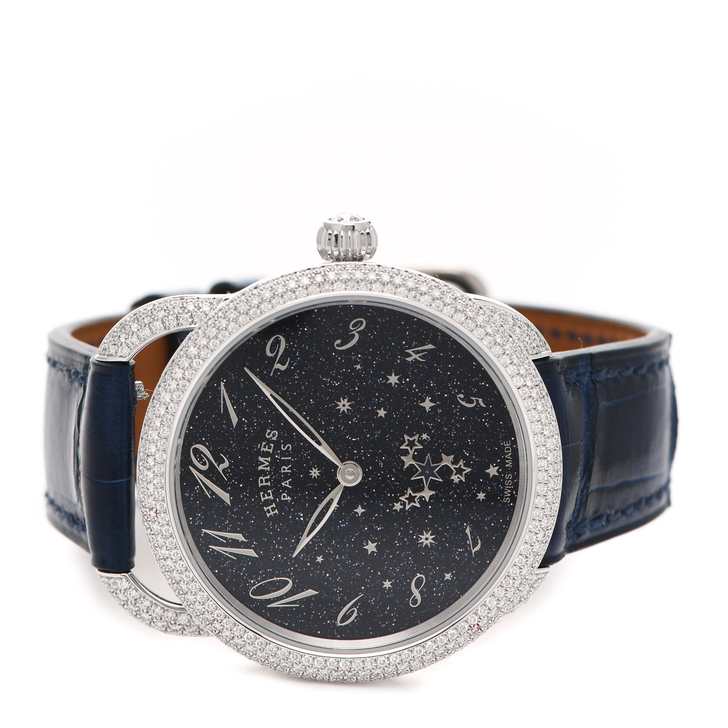 Hermes 18K White Gold Alligator Diamond Bezel Aventurine 34mm Arceau Automatic Watch Bleu Saphir 2 of 5