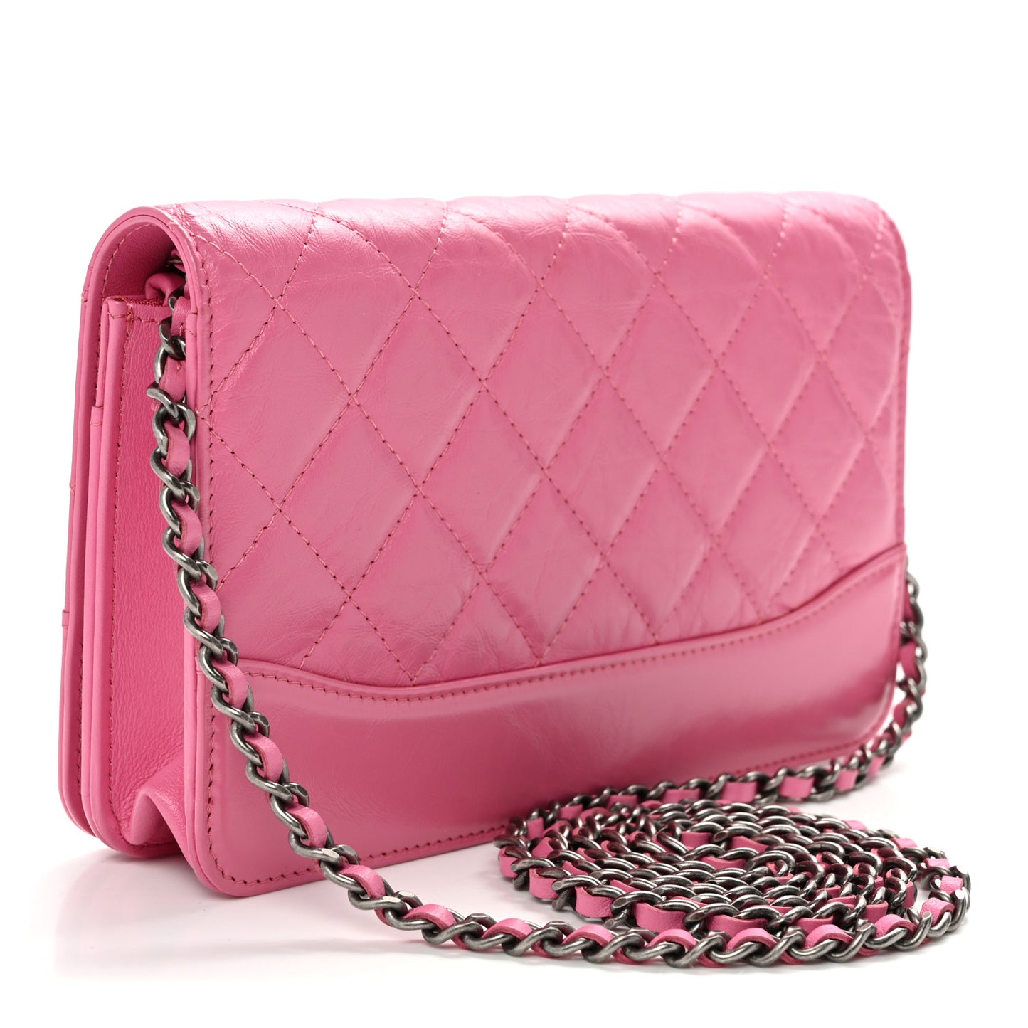 Aged Calfskin Quilted Gabrielle Wallet On Chain WOC Pink