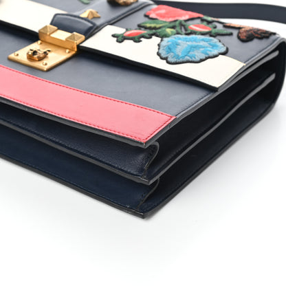 Gucci Calfskin Embroidered Riche Stripe Shoulder Bag Blue Red 9 of 9