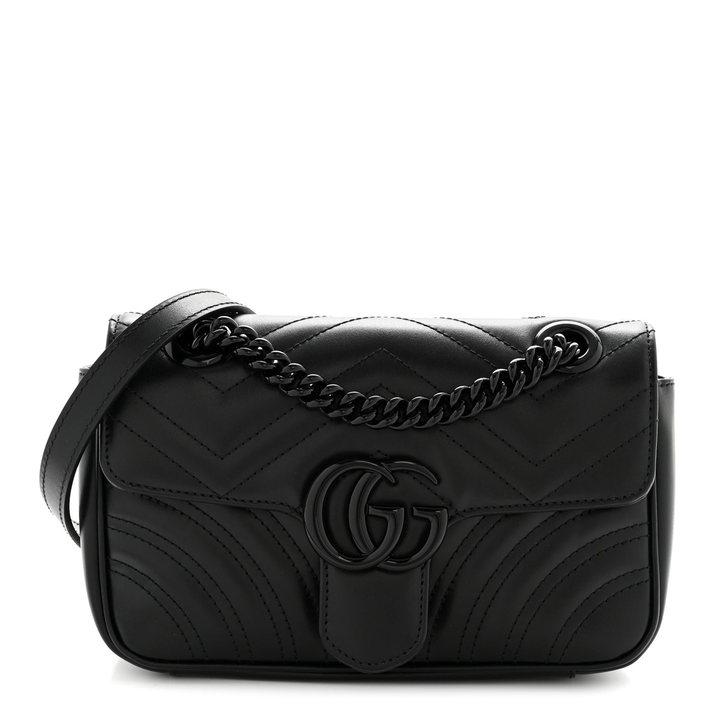 Calfskin Matelasse Monochrome Mini GG Marmont Shoulder Bag Black
