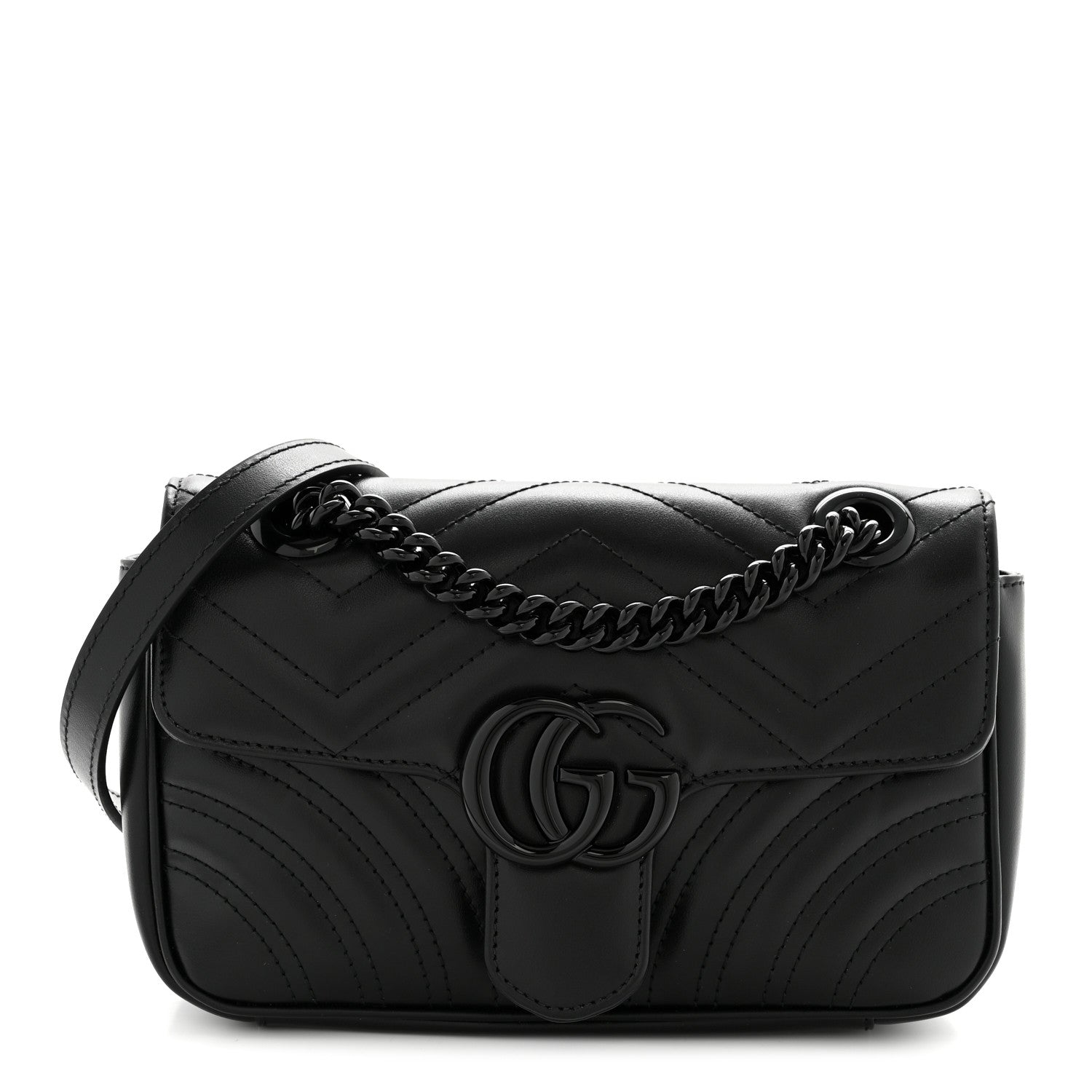 Gucci Calfskin Matelasse Monochrome Mini GG Marmont Shoulder Bag Black 1 of 12