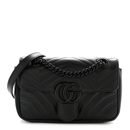Gucci Calfskin Matelasse Monochrome Mini GG Marmont Shoulder Bag Black 1 of 12