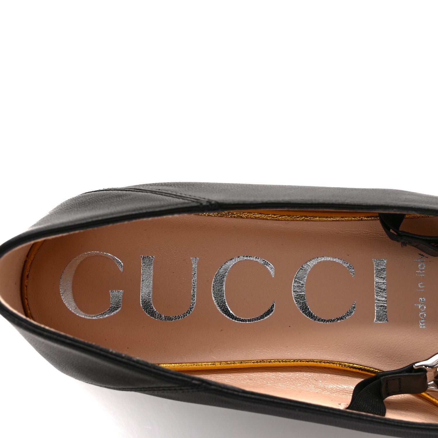 Gucci Nappa Lumiere Deva Horsebit Chain Embellished Flats 35.5 Black 7 of 9