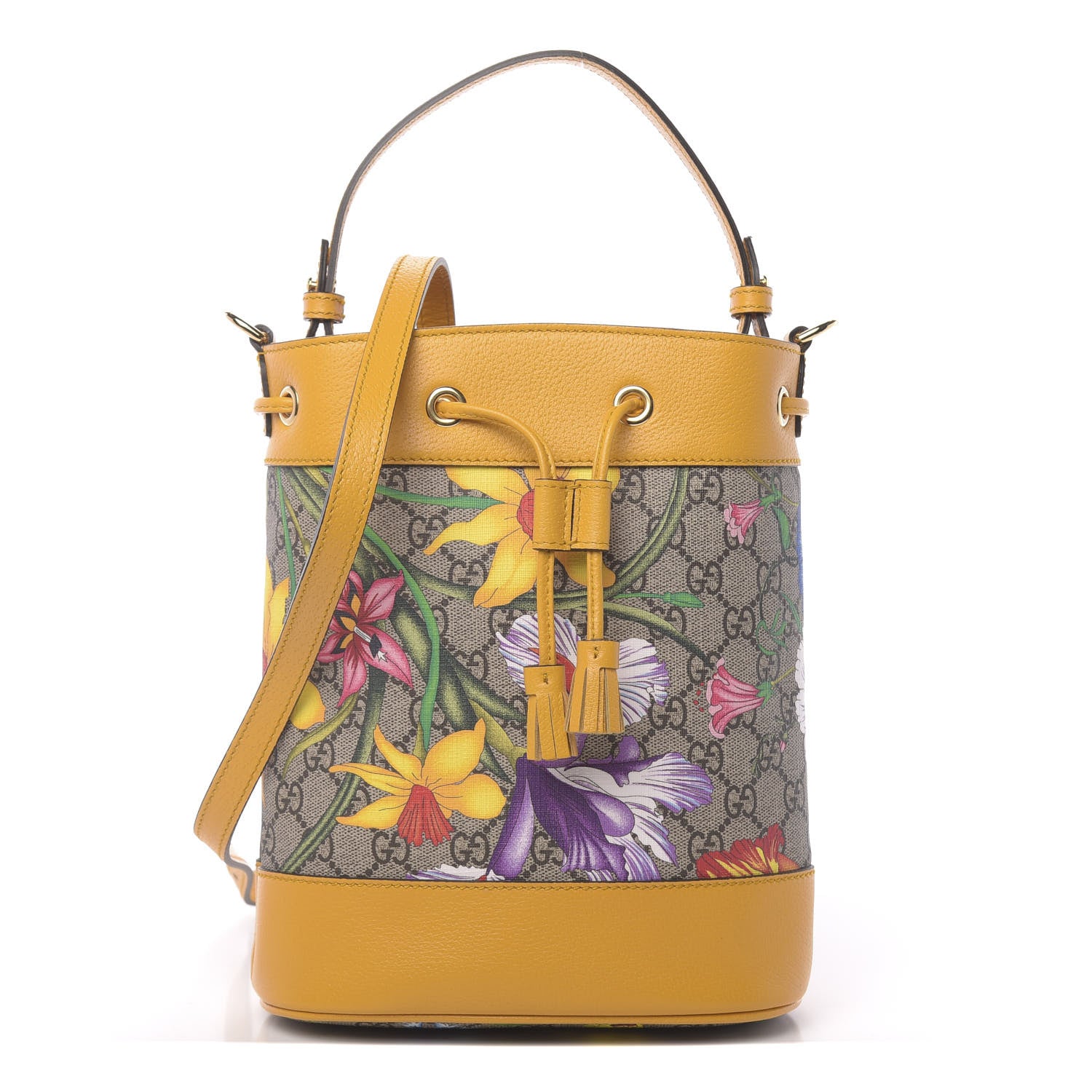 Gucci GG Supreme Monogram Flora Small Ophidia Bucket Bag Beige Multicolor Crop 1 of 10