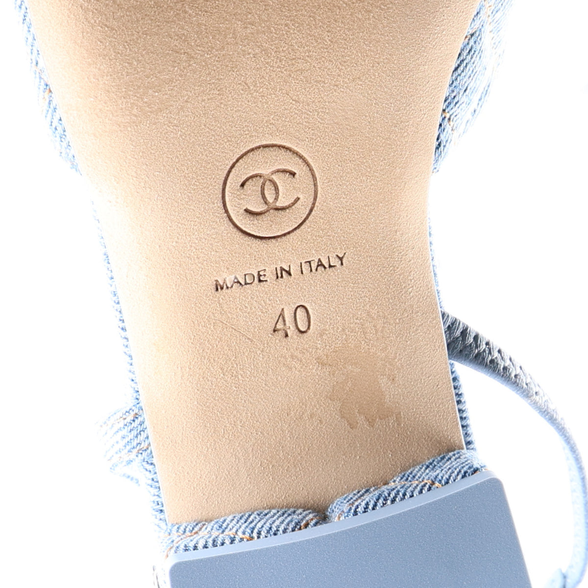 Chanel Denim Quilted Cap Toe CC Slingback Flats 40 Light Blue 8 of 11