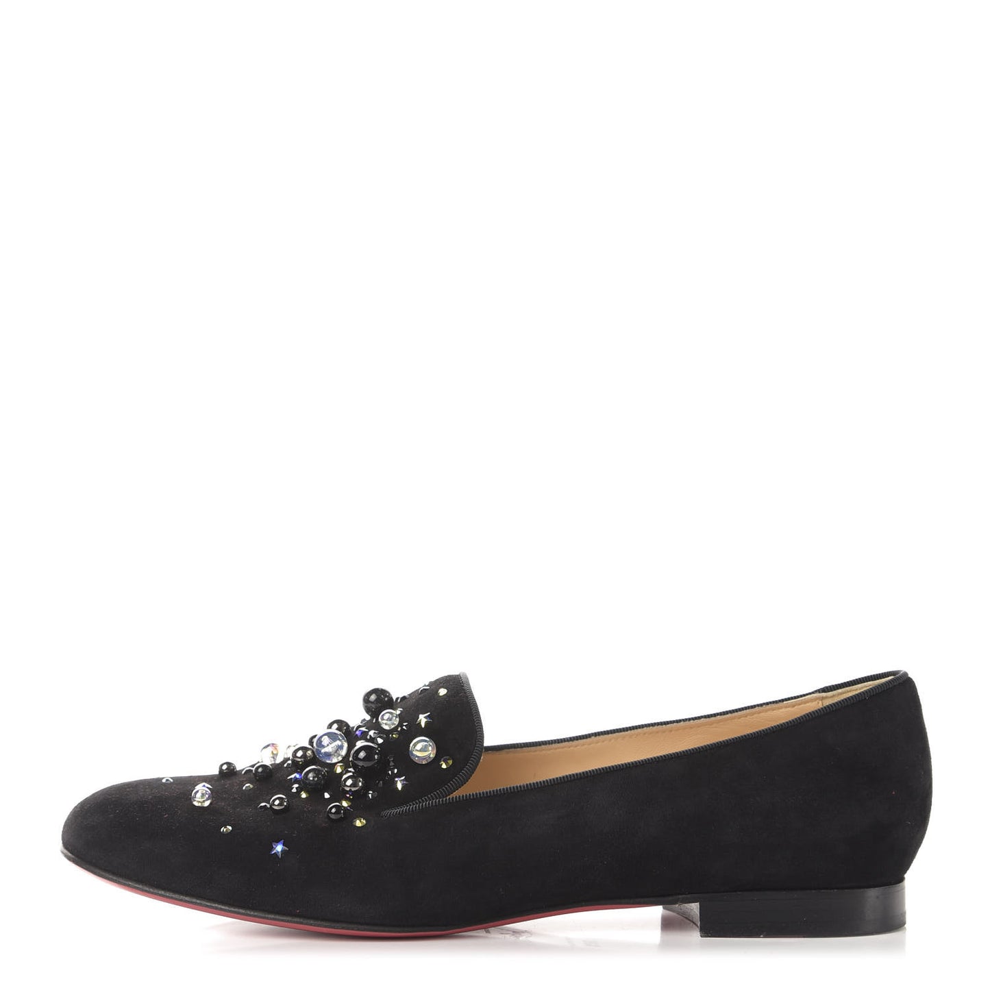Suede Jeweled Candy Moc Flat Loafers 39.5 Black