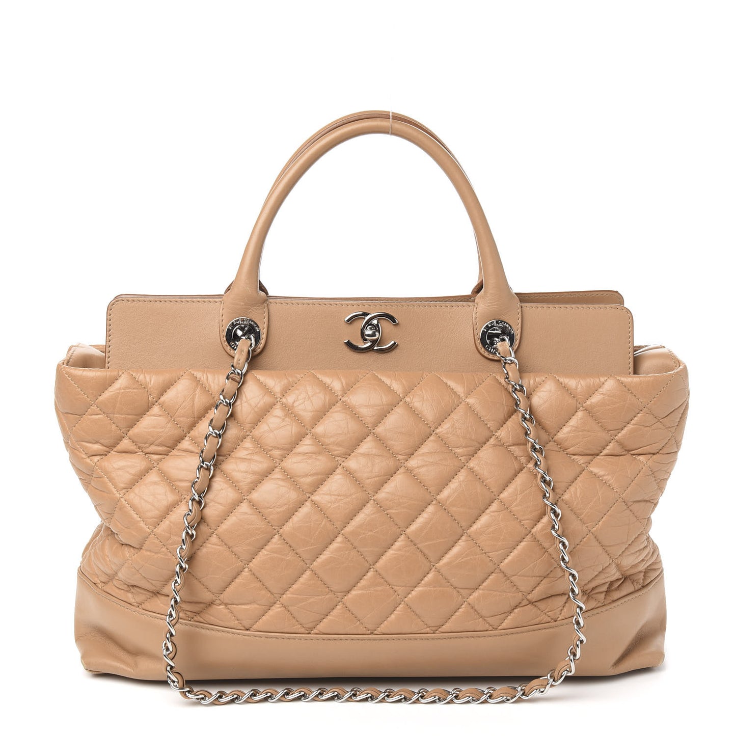 Aged Calfskin Quilted Be CC Tote Beige