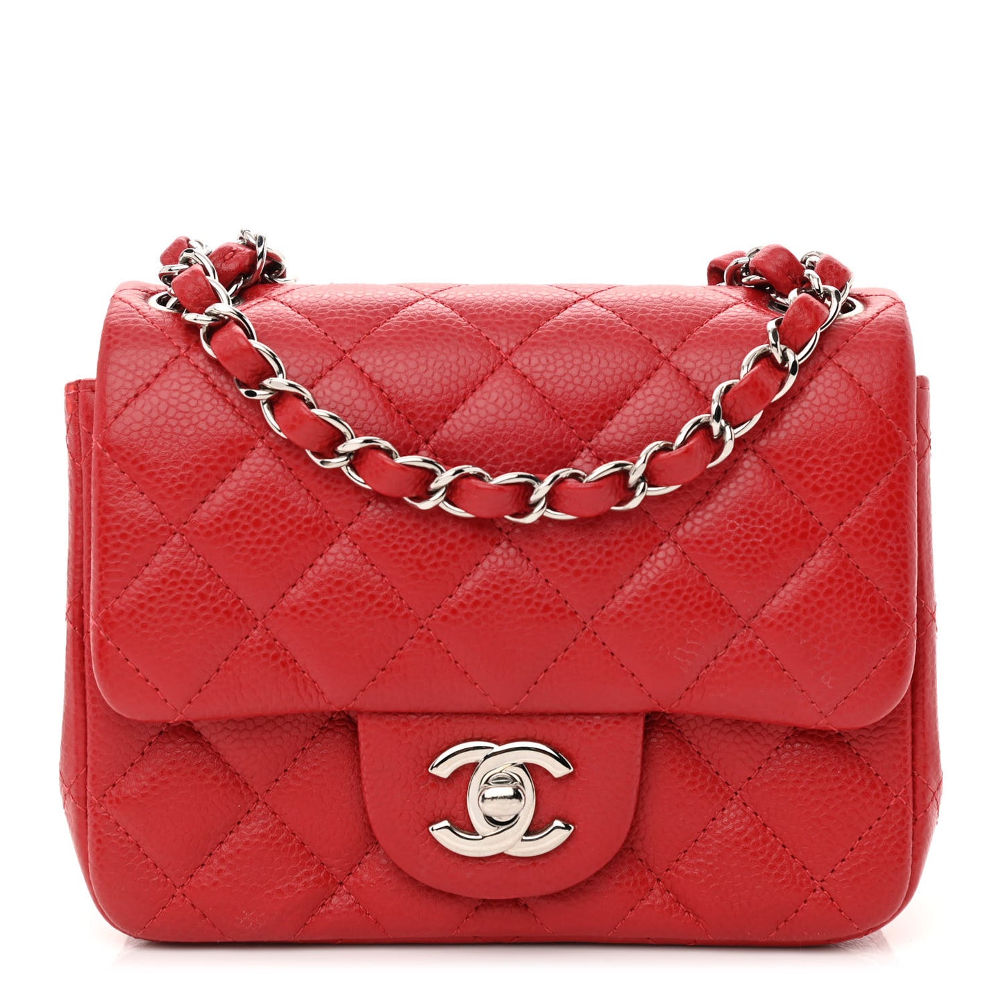 Caviar Quilted Mini Square Flap Red