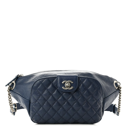 Chanel Crumpled Calfskin Quilted Casual Rock Waist Bag Fanny Pack Blue 1 of 9