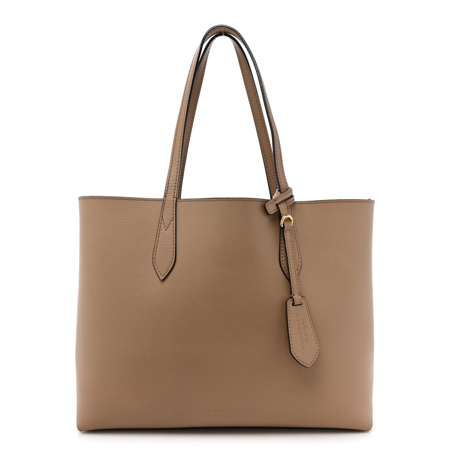 Burberry Grainy Calfskin Haymarket Check Medium Reversible Tote Camel 3 of 23