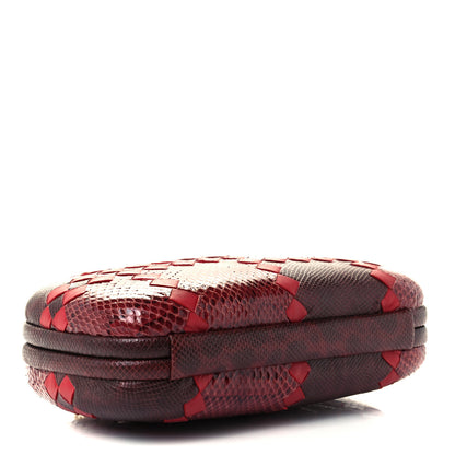 Bottega Veneta Snakeskin Nappa Intrecciato Chain Knot Clutch Bordeaux 4 of 9