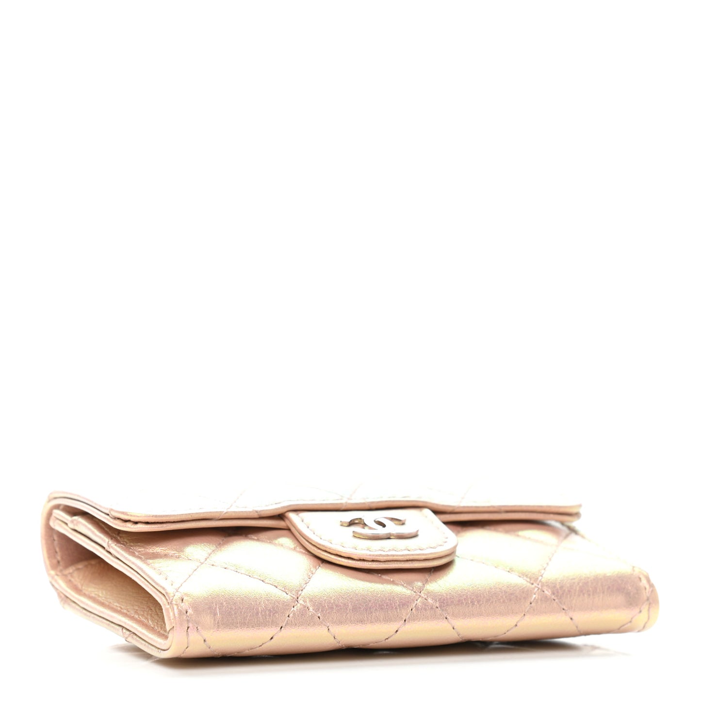 Iridescent Calfskin Quilted Flap Card Holder Wallet Pink