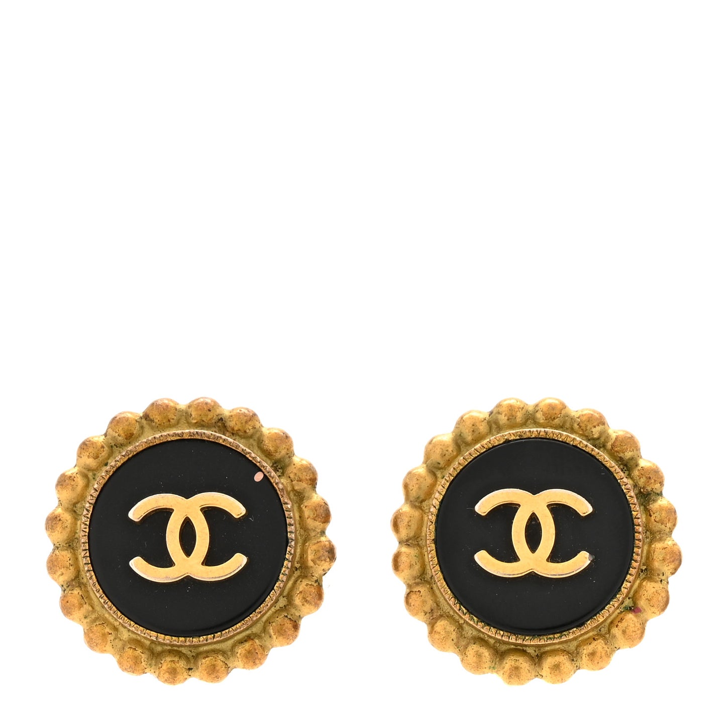 CC Round Clip On Earrings Black Gold