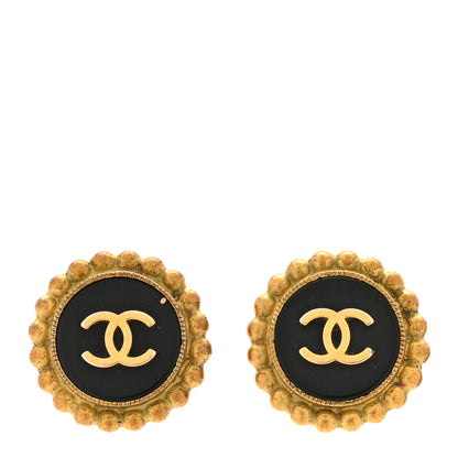 Chanel CC Round Clip On Earrings Black Gold 1 of 4