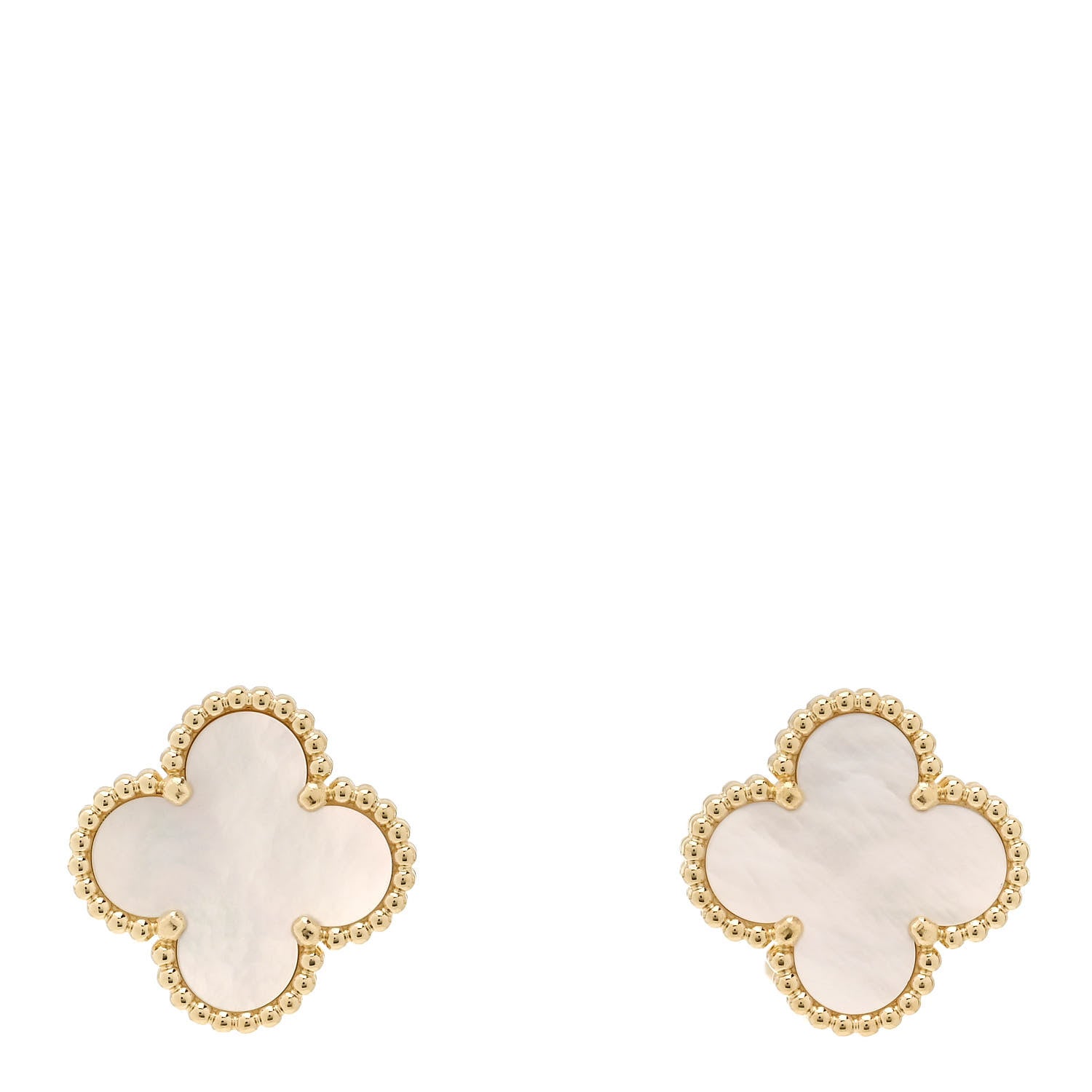 Van Cleef & Arpels 18K Yellow Gold Mother of Pearl Vintage Alhambra Earrings 1 of 5