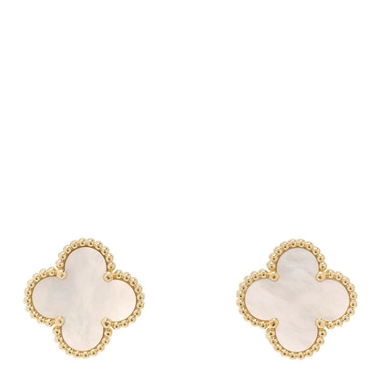 Van Cleef & Arpels 18K Yellow Gold Mother of Pearl Vintage Alhambra Earrings 1 of 5