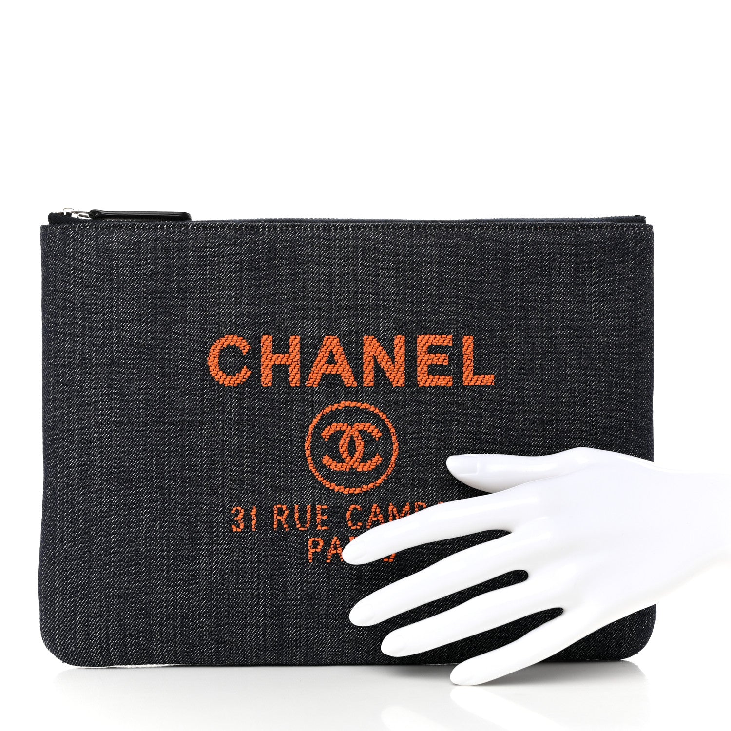 Chanel Denim Medium Deauville Pouch Clutch Blue Orange 2 of 8