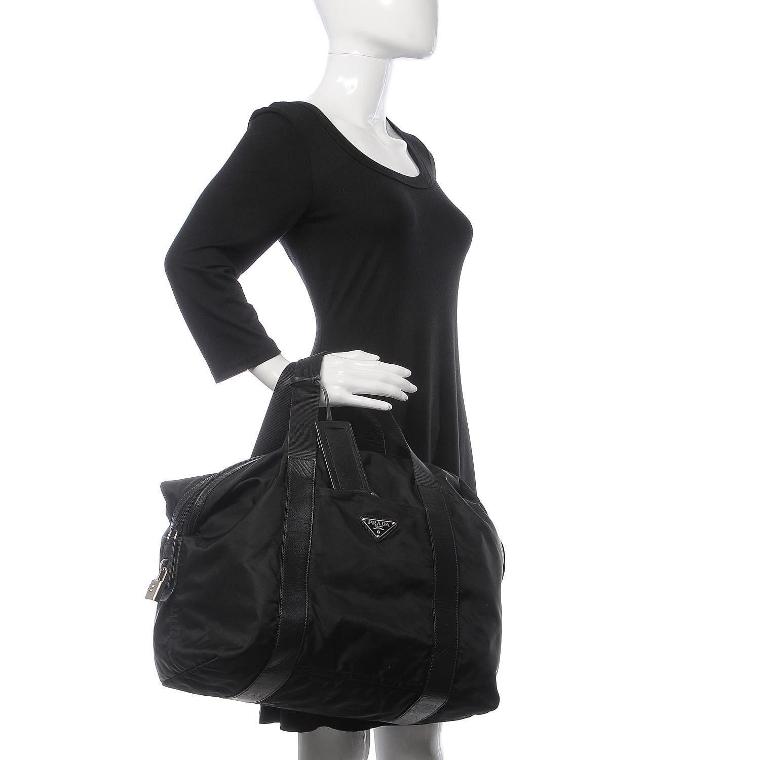 Prada Tessuto Nylon Saffiano Duffel Bag Black 2 of 8