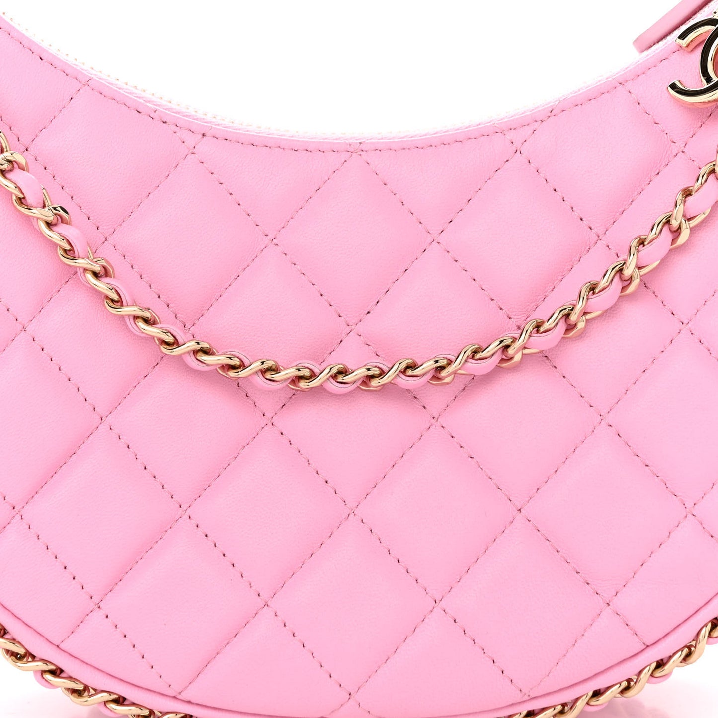 Lambskin Quilted Small Hobo Bag Pink