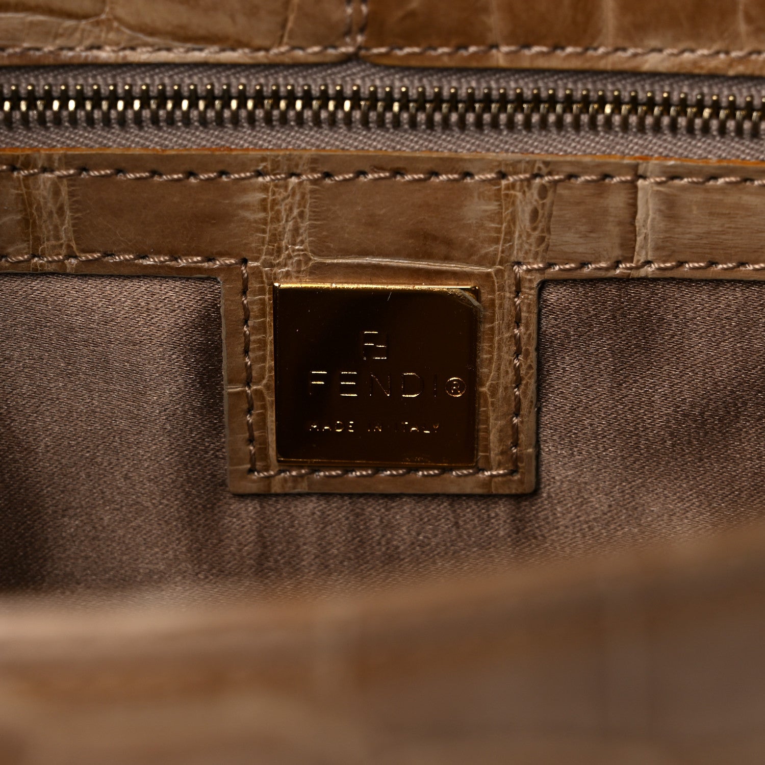 Fendi Crocodile Crystal Lizard Baguette Beige 6 of 11