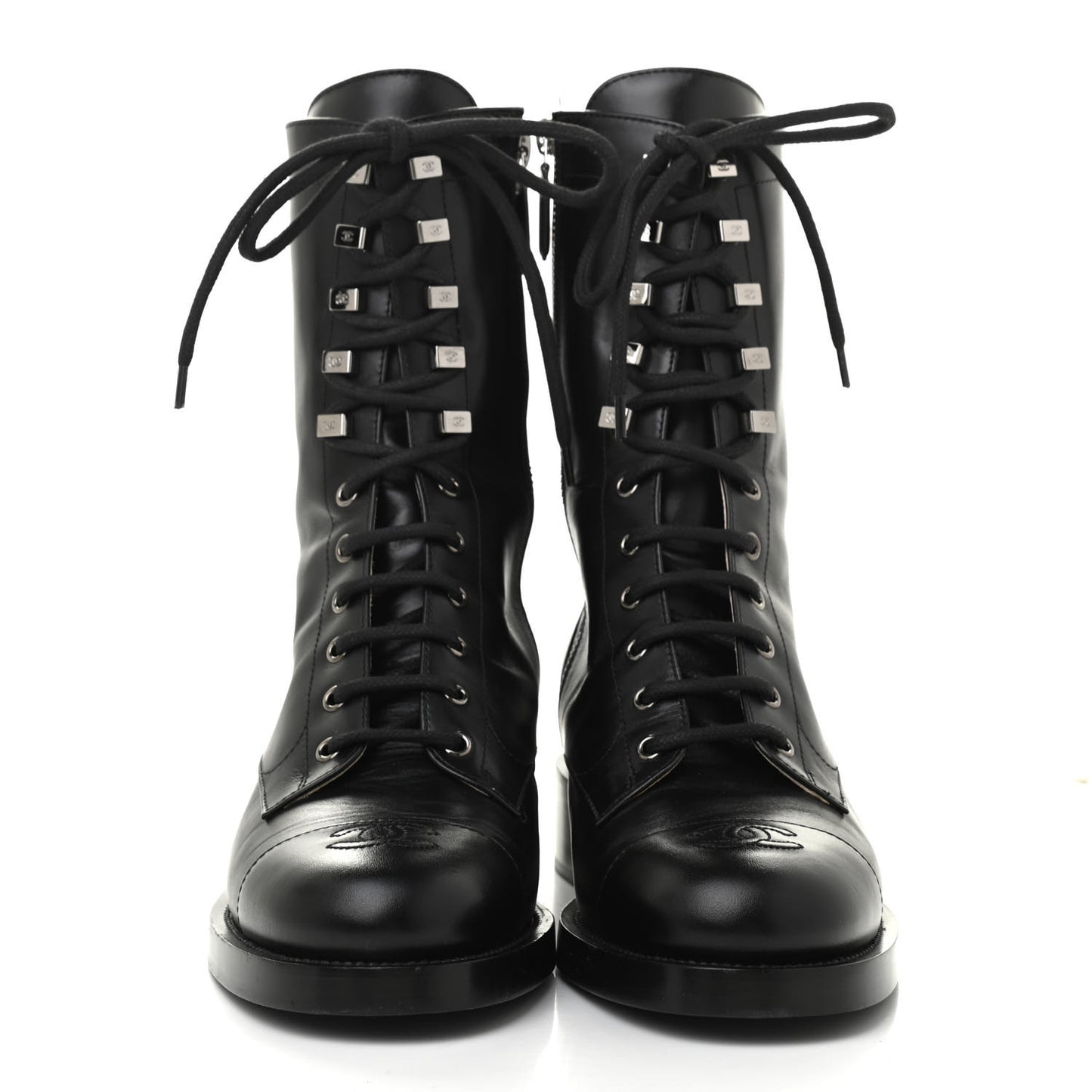 Calfskin Lace Up Combat Boots 41 Black